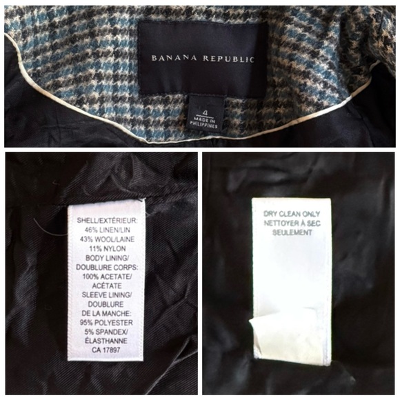 BANANA REPUBLIC 4 XS Y2K Herringbone Peplum Hem Wool Linen Blend Jacket Coat - Picture 11 of 12